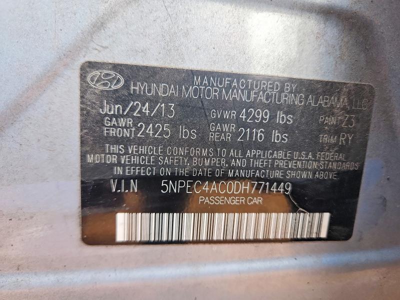 Aukcja sprzedaży 2013 Hyundai Sonata, vin: 5NPEC4AC0DH771449, numer aukcji: 77968235