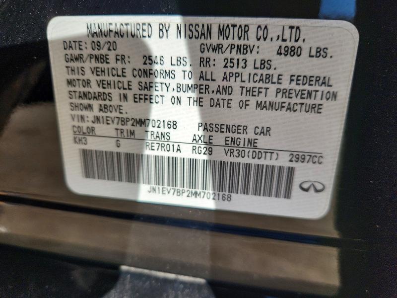 78343455 :رقم المزاد ، JN1EV7BP2MM702168 vin ، 2021 Infiniti Q50 مزاد بيع