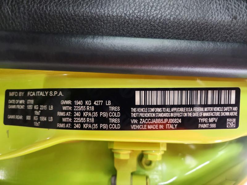 2018 Jeep Renegade მანქანა იყიდება აუქციონზე, vin: ZACCJABB5JPJ06824, აუქციონის ნომერი: 78485315