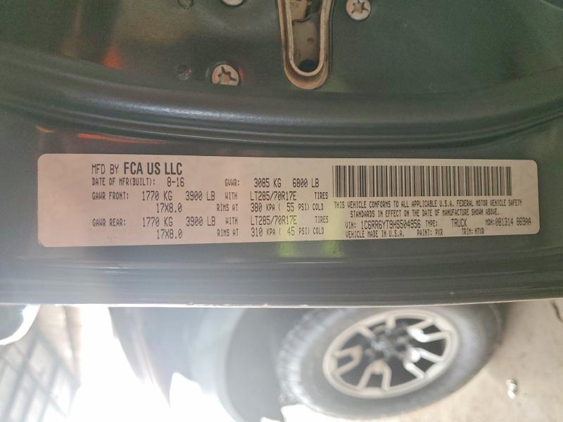 2017 Ram 1500 Rebel მანქანა იყიდება აუქციონზე, vin: 1C6RR6YT9HS504956, აუქციონის ნომერი: 77784025