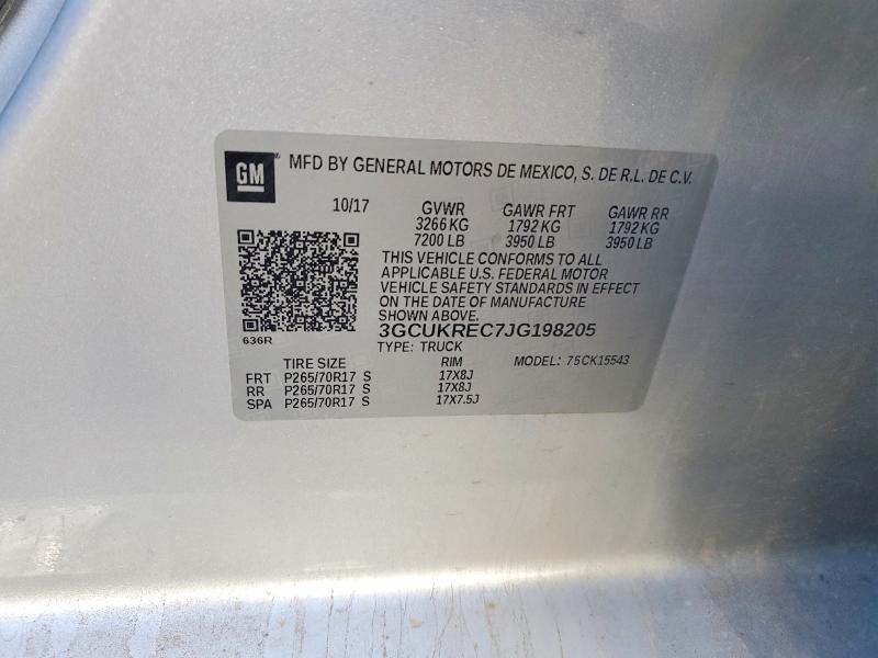 Продажа на аукционе авто 2018 Chevrolet Silverado, vin: 3GCUKREC7JG198205, номер лота: 75594015