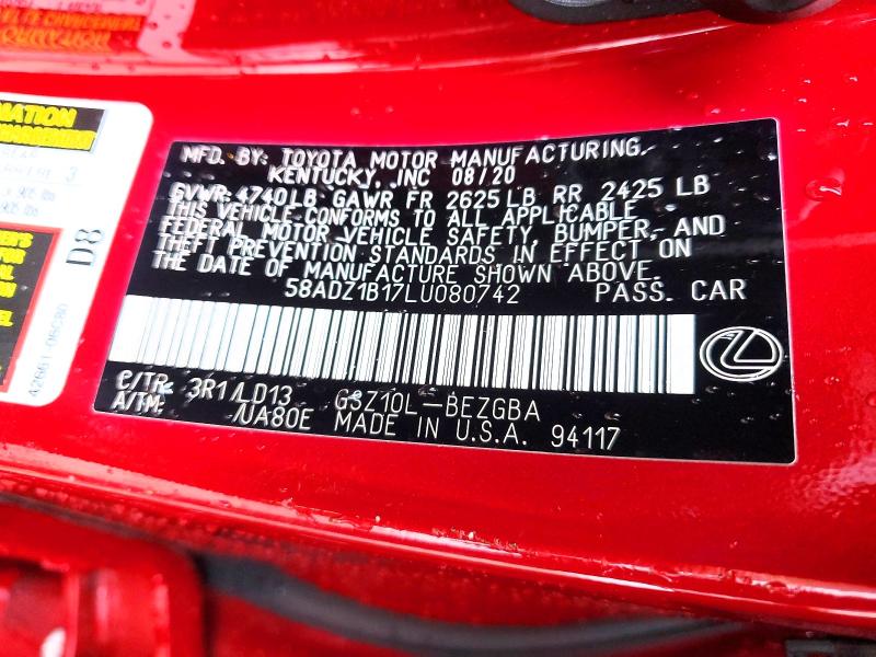 Продаж на аукціоні авто 2020 Lexus Es, vin: 58ADZ1B17LU080742, номер лоту: 74687835