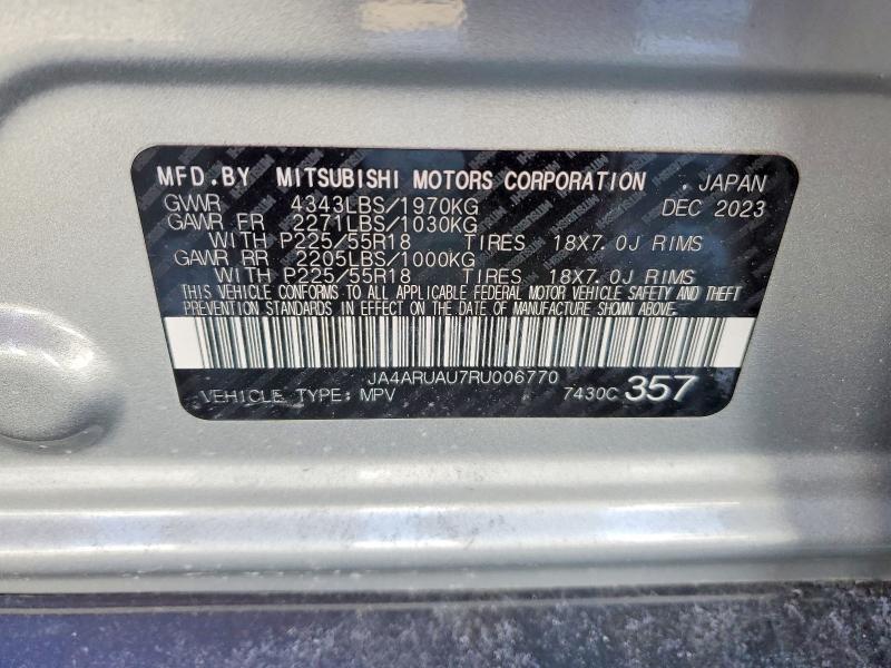 2024 Mitsubishi Outlander Sport მანქანა იყიდება აუქციონზე, vin: JA4ARUAU7RU006770, აუქციონის ნომერი: 76472715