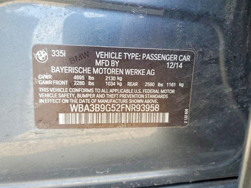 2015 Bmw 335 მანქანა იყიდება აუქციონზე, vin: WBA3B9G52FNR93958, აუქციონის ნომერი: 76391155