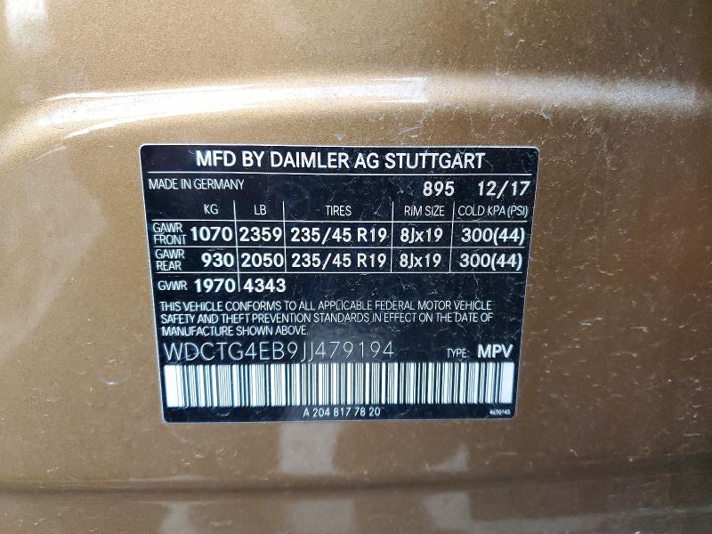 Aukcja sprzedaży 2018 Mercedes-benz Gla, vin: WDCTG4EB9JJ479194, numer aukcji: 75796595