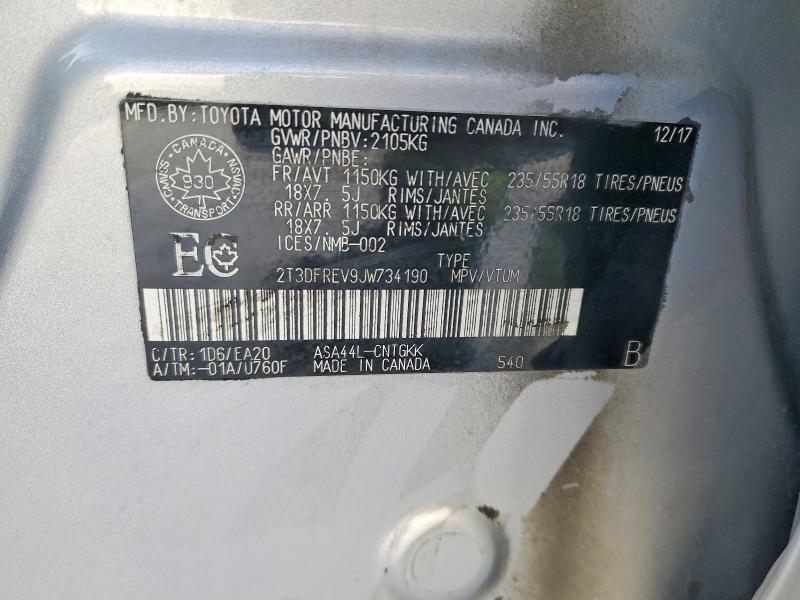 Продаж на аукціоні авто 2018 Toyota Rav4, vin: 2T3DFREV9JW734190, номер лоту: 76986125