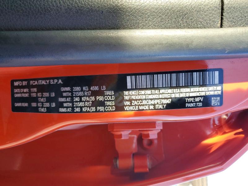 75556975 :رقم المزاد ، ZACCJBCB4HPE76647 vin ، 2017 Jeep Renegade T مزاد بيع