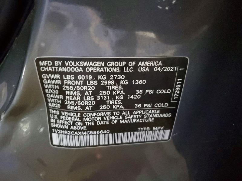 76438075 :رقم المزاد ، 1V2HR2CAXMC586640 vin ، 2021 Volkswagen Atlas مزاد بيع