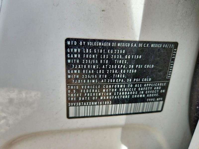 Aukcja sprzedaży 2022 Volkswagen Tiguan, vin: 3VV3B7AXXNM161893, numer aukcji: 78702505