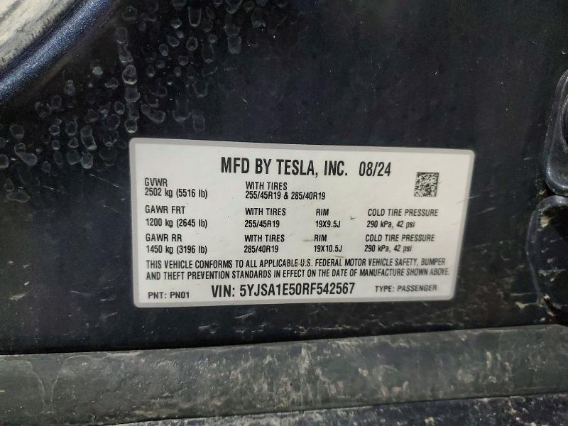 78508485 :رقم المزاد ، 5YJSA1E50RF542567 vin ، 2024 Tesla Model S مزاد بيع