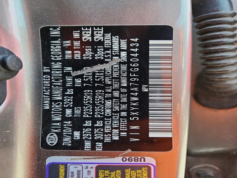 77846755 :رقم المزاد ، 5XYKW4A79FG604434 vin ، 2015 Kia Sorento مزاد بيع