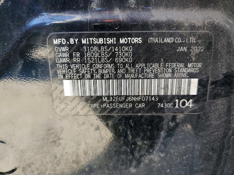 Aukcja sprzedaży 2022 Mitsubishi Mirage, vin: ML32FUFJ6NHF07143, numer aukcji: 79423145