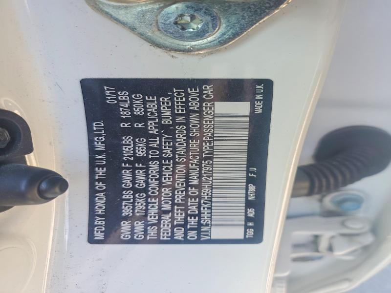 2017 Honda Civic მანქანა იყიდება აუქციონზე, vin: SHHFK7H59HU217975, აუქციონის ნომერი: 78504325