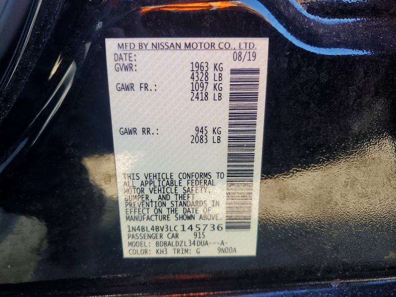 Aukcja sprzedaży 2020 Nissan Altima, vin: 1N4BL4BV3LC145736, numer aukcji: 76948345