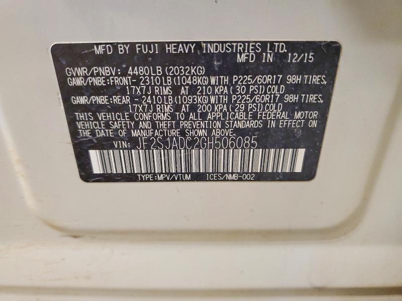 Продаж на аукціоні авто 2016 Subaru Forester, vin: JF2SJADC2GH506085, номер лоту: 77946075
