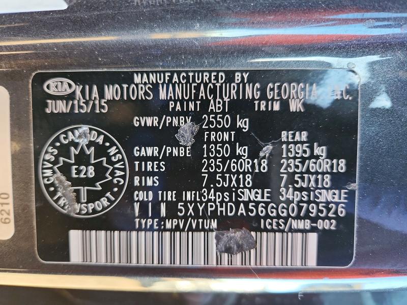 Aukcja sprzedaży 2016 Kia Sorento, vin: 5XYPHDA56GG079526, numer aukcji: 75791135