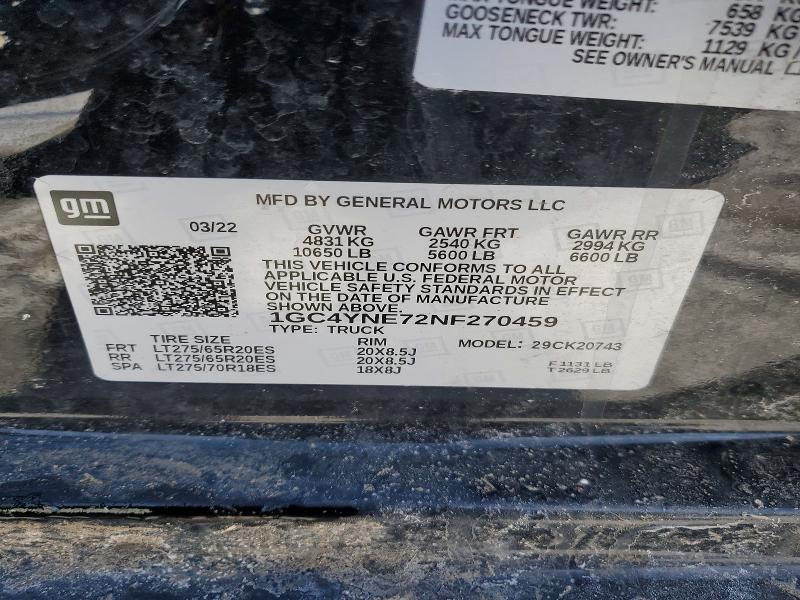 75151315 :رقم المزاد ، 1GC4YNE72NF270459 vin ، 2022 Chevrolet Silverado مزاد بيع
