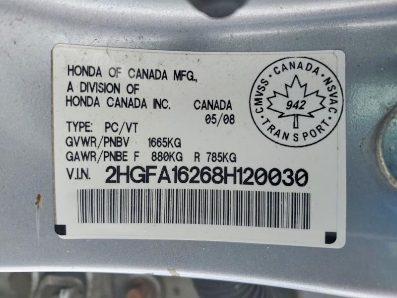 Aukcja sprzedaży 2008 Honda Civic, vin: 2HGFA16268H120030, numer aukcji: 76753815