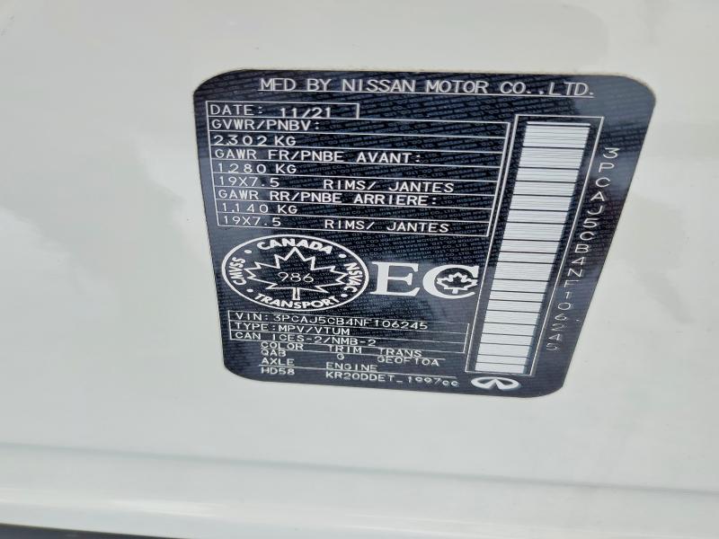 Aukcja sprzedaży 2022 Infiniti Qx50, vin: 3PCAJ5CB4NF106245, numer aukcji: 75890885