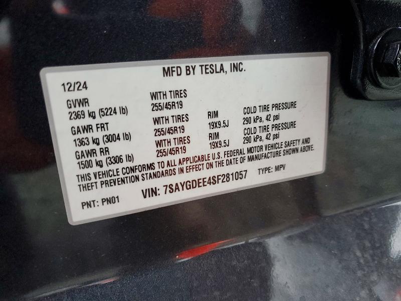 Продаж на аукціоні авто 2025 Tesla Model Y, vin: 7SAYGDEE4SF281057, номер лоту: 78183495