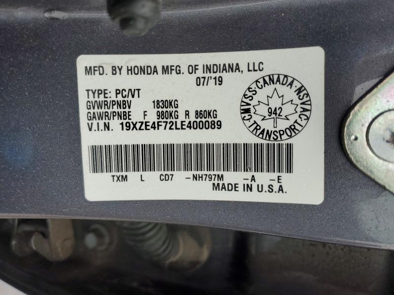 2020 Honda Insight მანქანა იყიდება აუქციონზე, vin: 19XZE4F72LE400089, აუქციონის ნომერი: 77082995