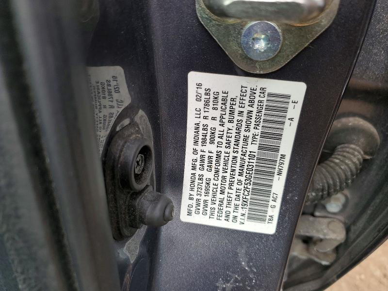 2016 Honda Civic მანქანა იყიდება აუქციონზე, vin: 19XFC2F53GE031101, აუქციონის ნომერი: 78727845