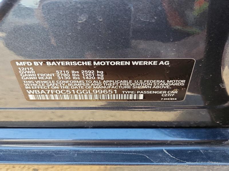 Aukcja sprzedaży 2016 Bmw 750, vin: WBA7F0C51GGL99651, numer aukcji: 77750285