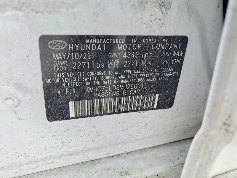 2021 Hyundai Ioniq მანქანა იყიდება აუქციონზე, vin: KMHC75LD8MU260015, აუქციონის ნომერი: 76127595