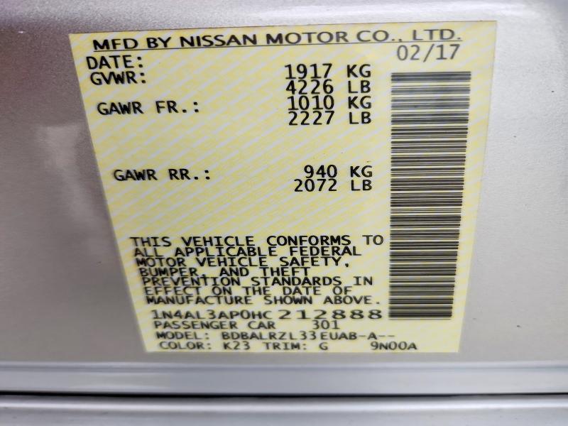 Aukcja sprzedaży 2017 Nissan Altima 2.5, vin: 1N4AL3AP0HC212888, numer aukcji: 76642255