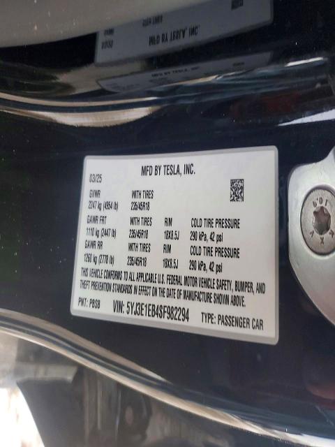 Aukcja sprzedaży 2025 Tesla Model 3, vin: 5YJ3E1EB4SF982294, numer aukcji: 75307615