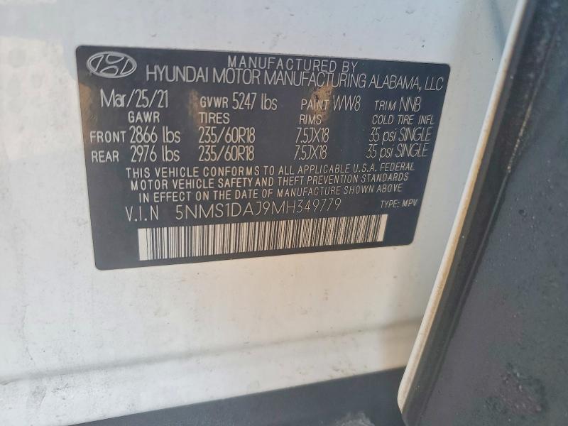 Продаж на аукціоні авто 2021 Hyundai Santa Fe, vin: 5NMS1DAJ9MH349779, номер лоту: 77121015