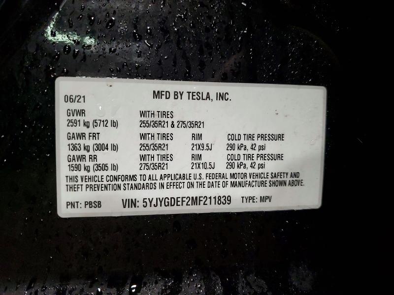 78656135 :رقم المزاد ، 5YJYGDEF2MF211839 vin ، 2021 Tesla Model Y مزاد بيع