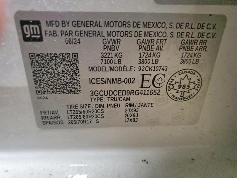 2024 Chevrolet Silverado მანქანა იყიდება აუქციონზე, vin: 3GCUDCED9RG411652, აუქციონის ნომერი: 75016455
