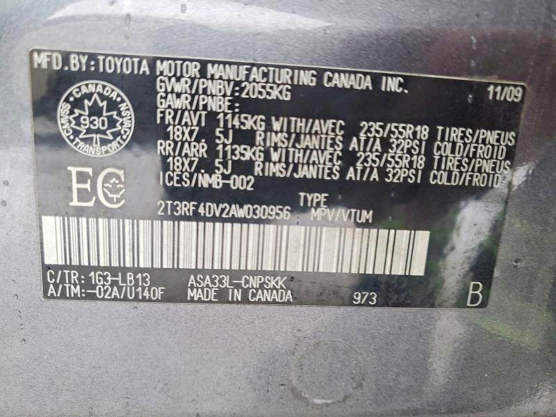 2010 Toyota Rav4 მანქანა იყიდება აუქციონზე, vin: 2T3RF4DV2AW030956, აუქციონის ნომერი: 77011415