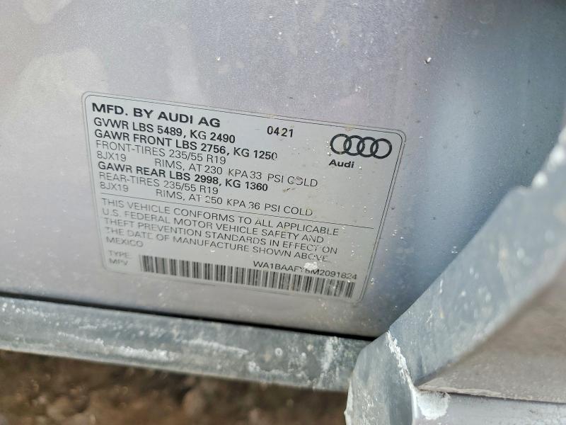 2021 Audi Q5 მანქანა იყიდება აუქციონზე, vin: WA1BAAFY8M2091824, აუქციონის ნომერი: 76823655