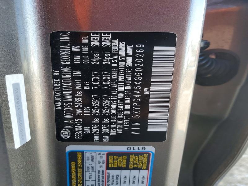 Aukcja sprzedaży 2016 Kia Sorento, vin: 5XYPG4A5XGG020269, numer aukcji: 74804975