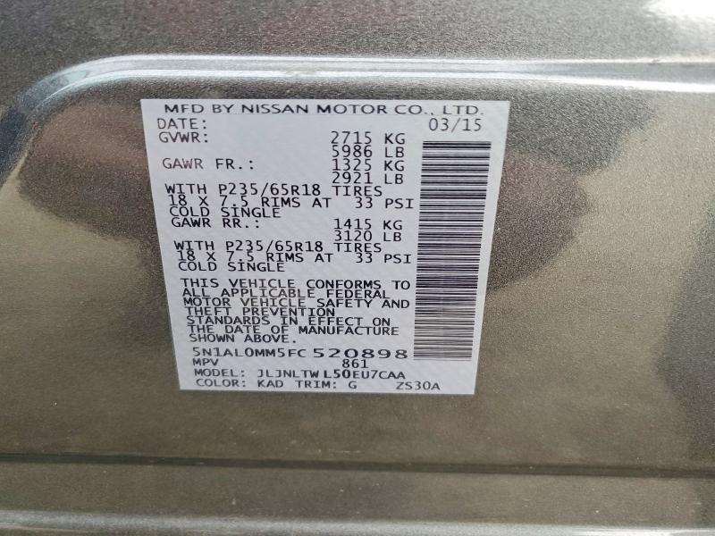 2015 Infiniti Qx60 მანქანა იყიდება აუქციონზე, vin: 5N1AL0MM5FC520898, აუქციონის ნომერი: 79258125