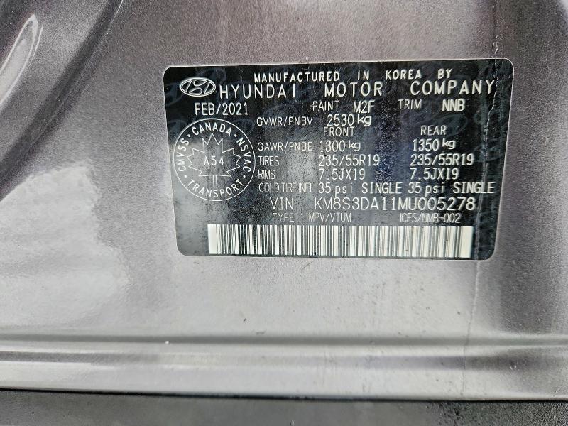 Продаж на аукціоні авто 2021 Hyundai Santa Fe, vin: KM8S3DA11MU005278, номер лоту: 75369505