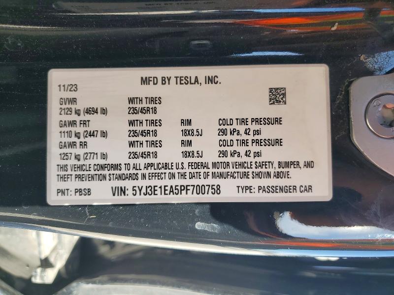 78273155 :رقم المزاد ، 5YJ3E1EA5PF700758 vin ، 2023 Tesla Model 3 مزاد بيع