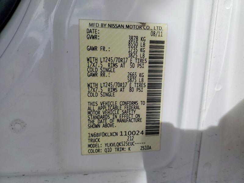 Aukcja sprzedaży 2012 Nissan Nv 1500, vin: 1N6BF0KLXCN110024, numer aukcji: 77693655