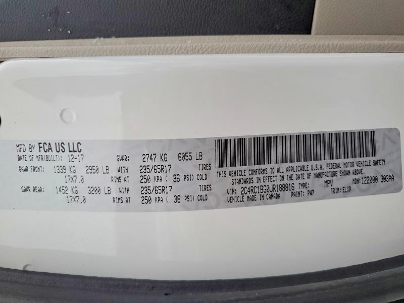 2018 Chrysler Pacifica მანქანა იყიდება აუქციონზე, vin: 2C4RC1BG0JR188816, აუქციონის ნომერი: 78323105
