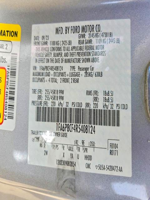 Продаж на аукціоні авто 2024 Ford Mustang, vin: 1FA6P8CF4R5408124, номер лоту: 75740815