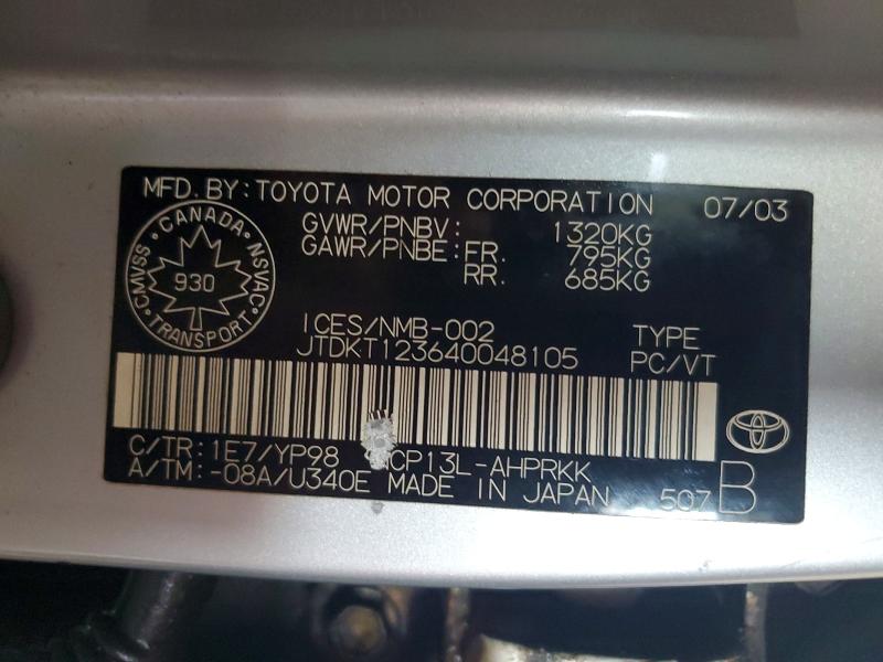 Продажа на аукционе авто 2004 Toyota Echo, vin: JTDKT123640048105, номер лота: 76165185