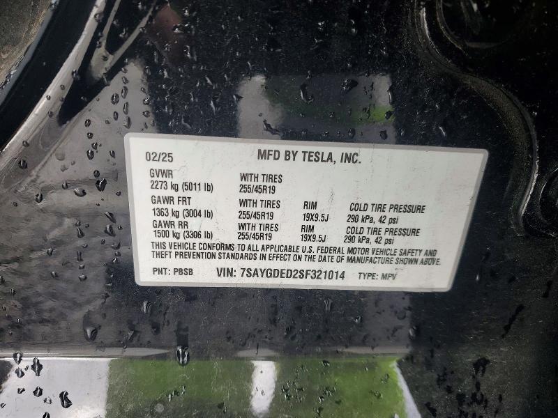 77570175 :رقم المزاد ، 7SAYGDED2SF321014 vin ، 2025 Tesla Model Y مزاد بيع