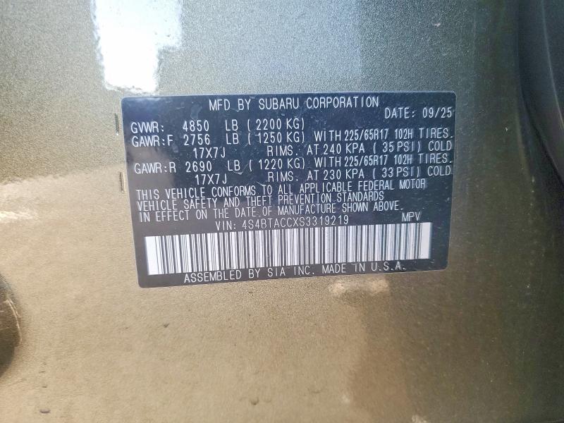 79251815 :رقم المزاد ، 4S4BTACCXS3319219 vin ، 2025 Subaru Outback مزاد بيع