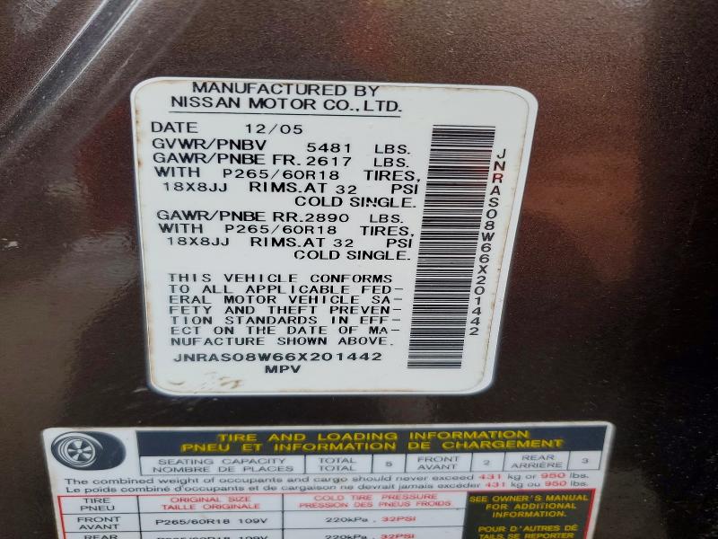 Auction sale of the 2006 Infiniti Fx35, vin: JNRAS08W66X201442, lot number: 77924355