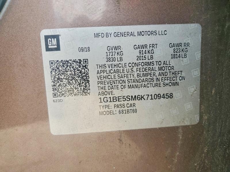 Aukcja sprzedaży 2019 Chevrolet Cruze, vin: 1G1BE5SM6K7109458, numer aukcji: 78842425
