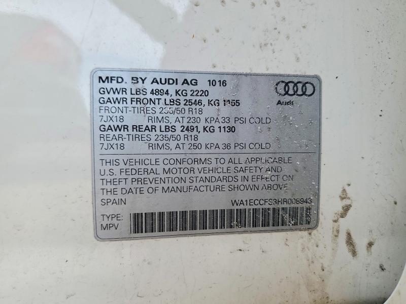 Продажа на аукционе авто 2017 Audi Q3, vin: WA1ECCFS3HR008943, номер лота: 78267835