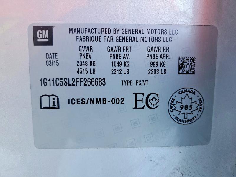 77201125 :رقم المزاد ، 1G11C5SL2FF266683 vin ، 2015 Chevrolet Malibu مزاد بيع