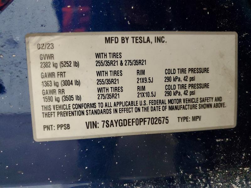 Продаж на аукціоні авто 2023 Tesla Model Y, vin: 7SAYGDEF0PF702675, номер лоту: 75394625